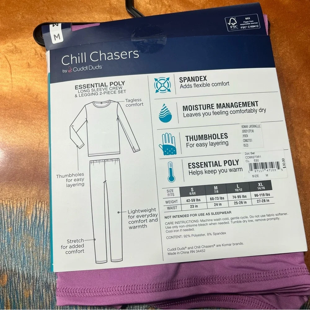 NWT Cuddl Duds Base layers Chill Chasers purple size small top and bottom